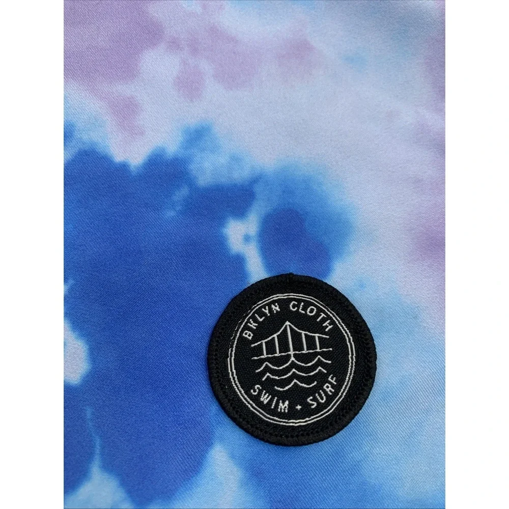 Brooklyn Cloth Swimsuit Men's L Kent Ave Volley Swim Trunk Blue‎ Purple Tie Dye
